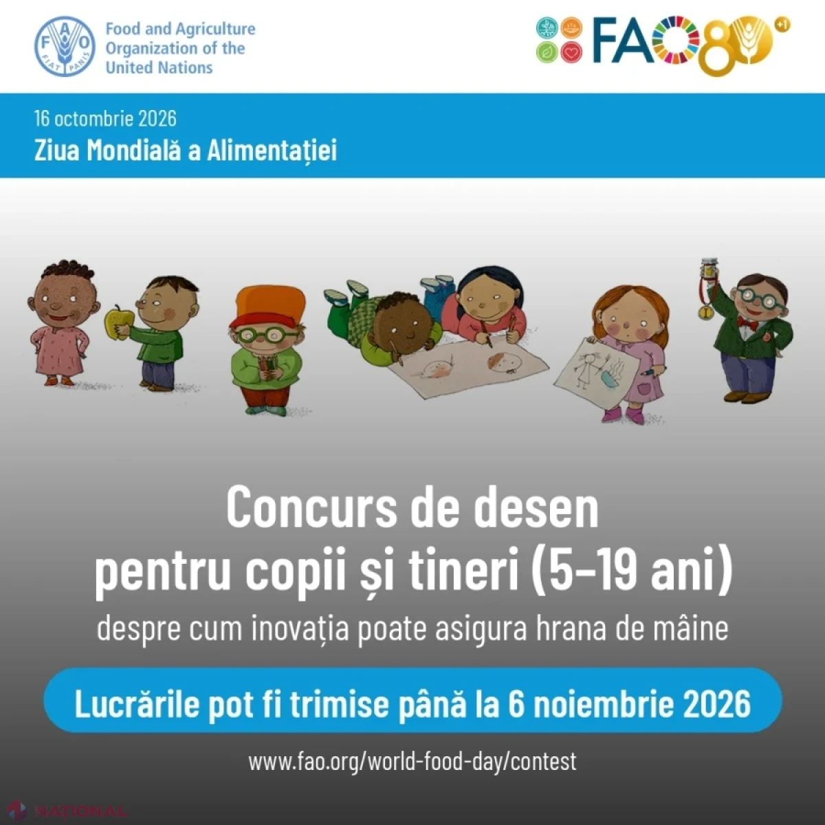 Copiii și tinerii pot participa la concursul internațional de desen al Zilei Mondiale a Alimentației 2026