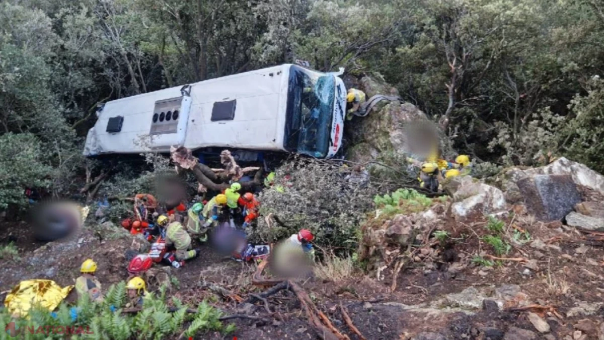Spania: 83 de persoane rănite după ce un autocar a căzut 20 de metri într-o râpă