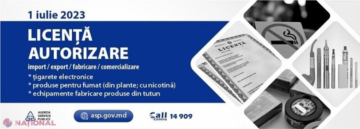 NOU // LICENȚĂ pentru activitatea de import, export și comercializare a echipamentelor de fabricare a produselor din tutun, inclusiv țigări electronice, de la 1 iulie 