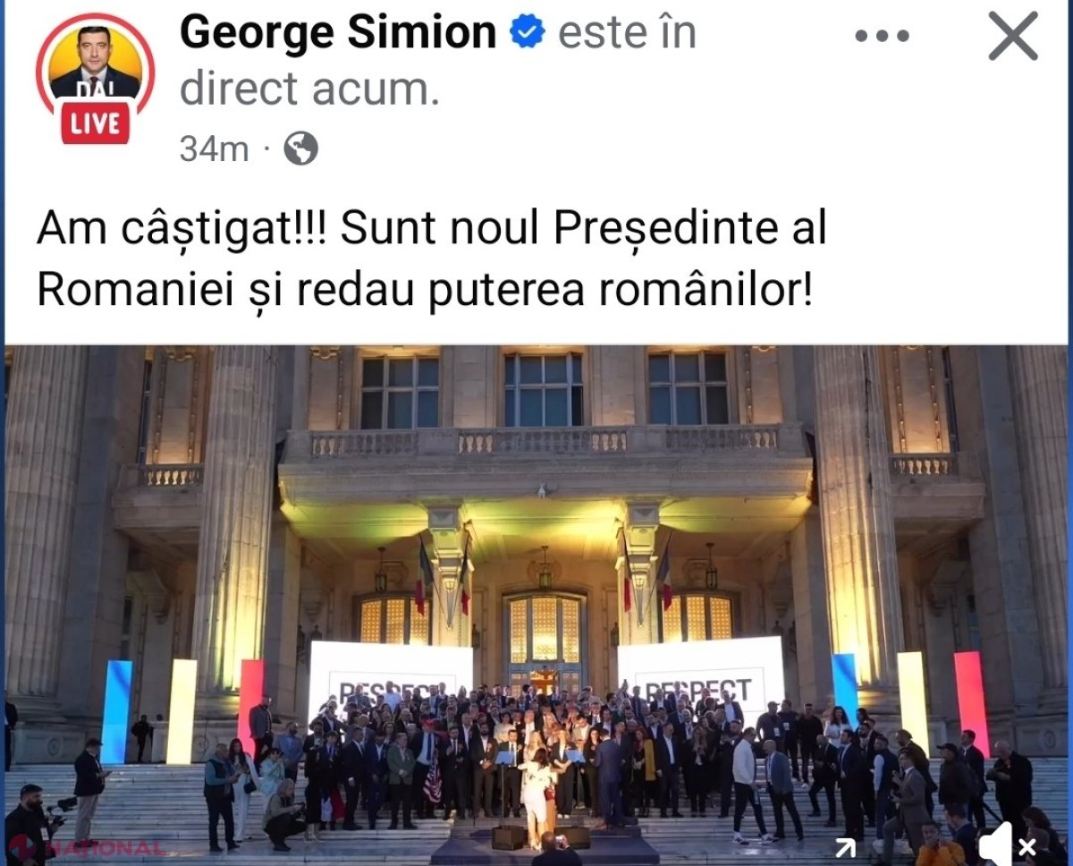 George Simion se declară CÂȘTIGĂTOR al cursei prezidențiale din România, deși exit-pollurile îl dau  Nicușor Dan e pe primul loc la o diferență de 10%. „Suntem câștigătorii clari ai acestor alegeri
