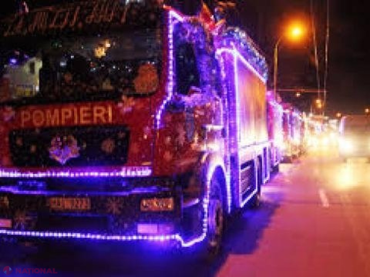 IMPUNĂTOR // Caravană de Crăciun: Zeci de autospeciale ale pompierilor și autovehicule de tracțiune, aliniate în Piața Marii Adunări Naționale