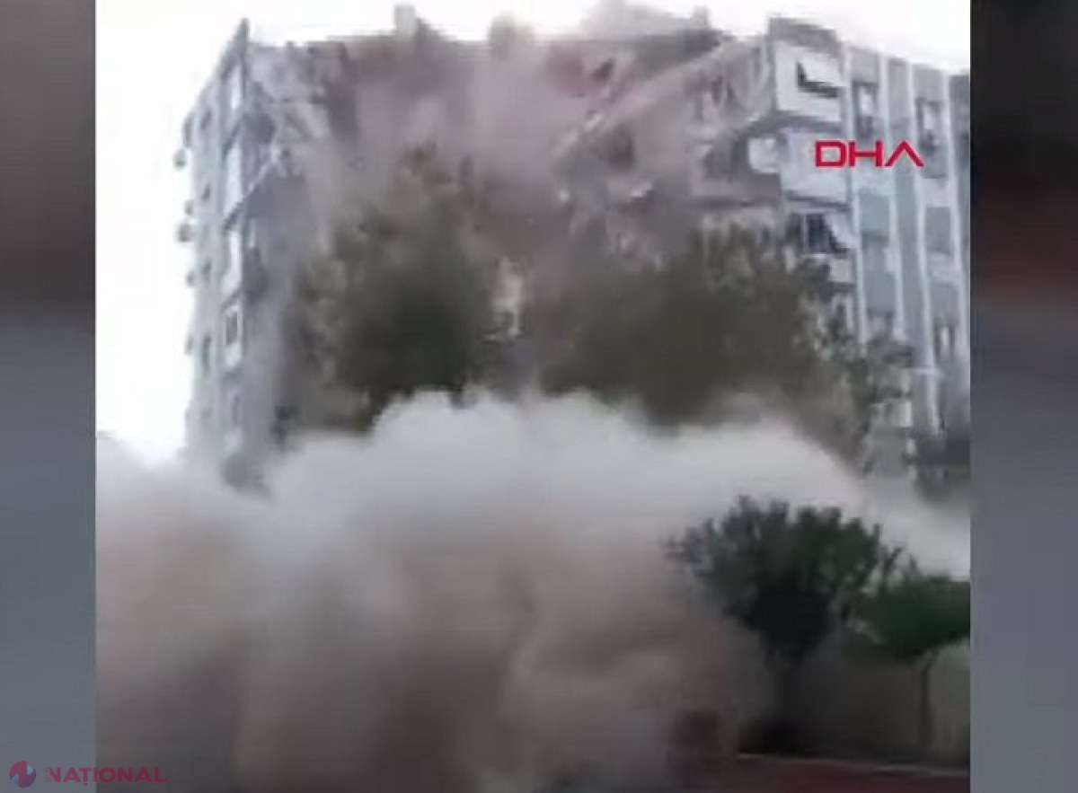 VIDEO // Cutremur puternic în Turcia. Momentul în care un bloc din Izmir se prăbușește sub privirile îngrozite ale trecătorilor