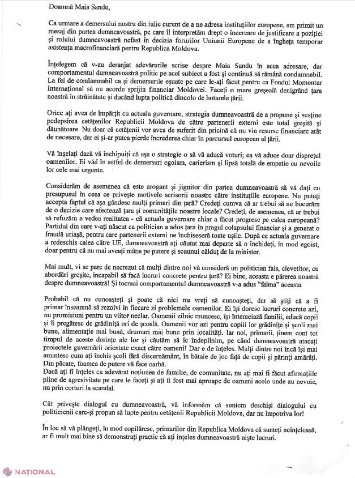 SCRISOARE pentru Maia Sandu din partea a zeci de PRIMARI: „Vă înșelați, dacă vă închipuiți că o astfel de strategie o să vă aducă voturi”