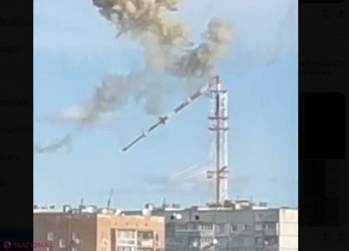 Momentul în care ruşii doboară turnul televiziunii din Harkov, înalt de 240 metri. ISW: Rusia vrea să distrugă oraşul