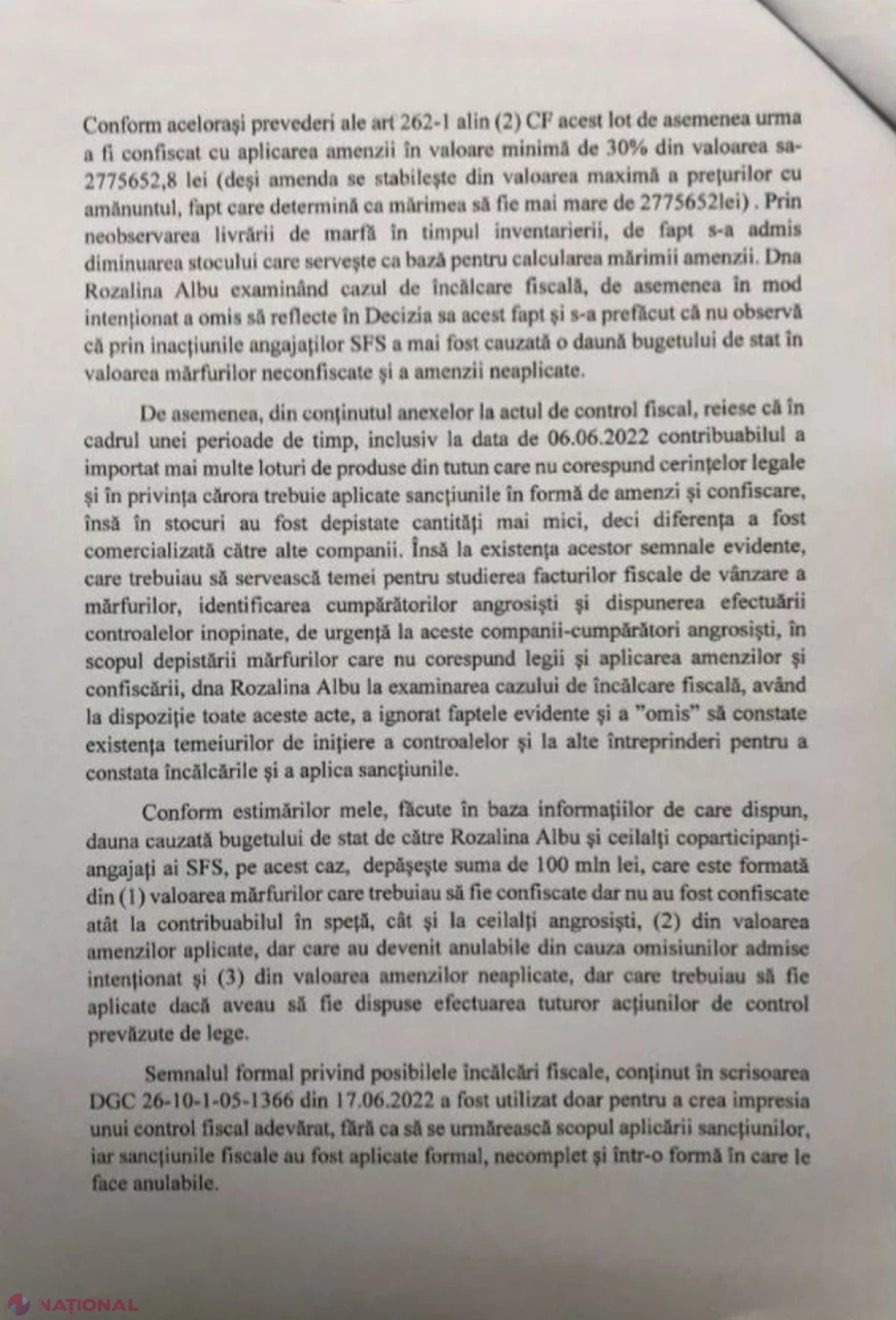 DOC // Șefa SFS, acuzată că ar fi prejudiciat statul cu circa 100 de MILIOANE de lei. Un membru al Consiliului pentru soluționarea disputelor din cadrul SFS a depus un DENUNȚ la Procuratura Anticorupție