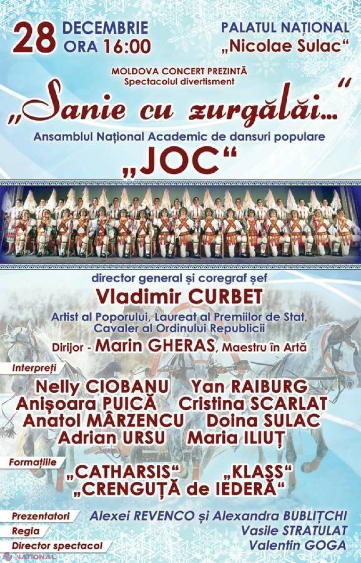 Muzică și „Joc” de sărbători, la Palatul Național „Nicolae Sulac”