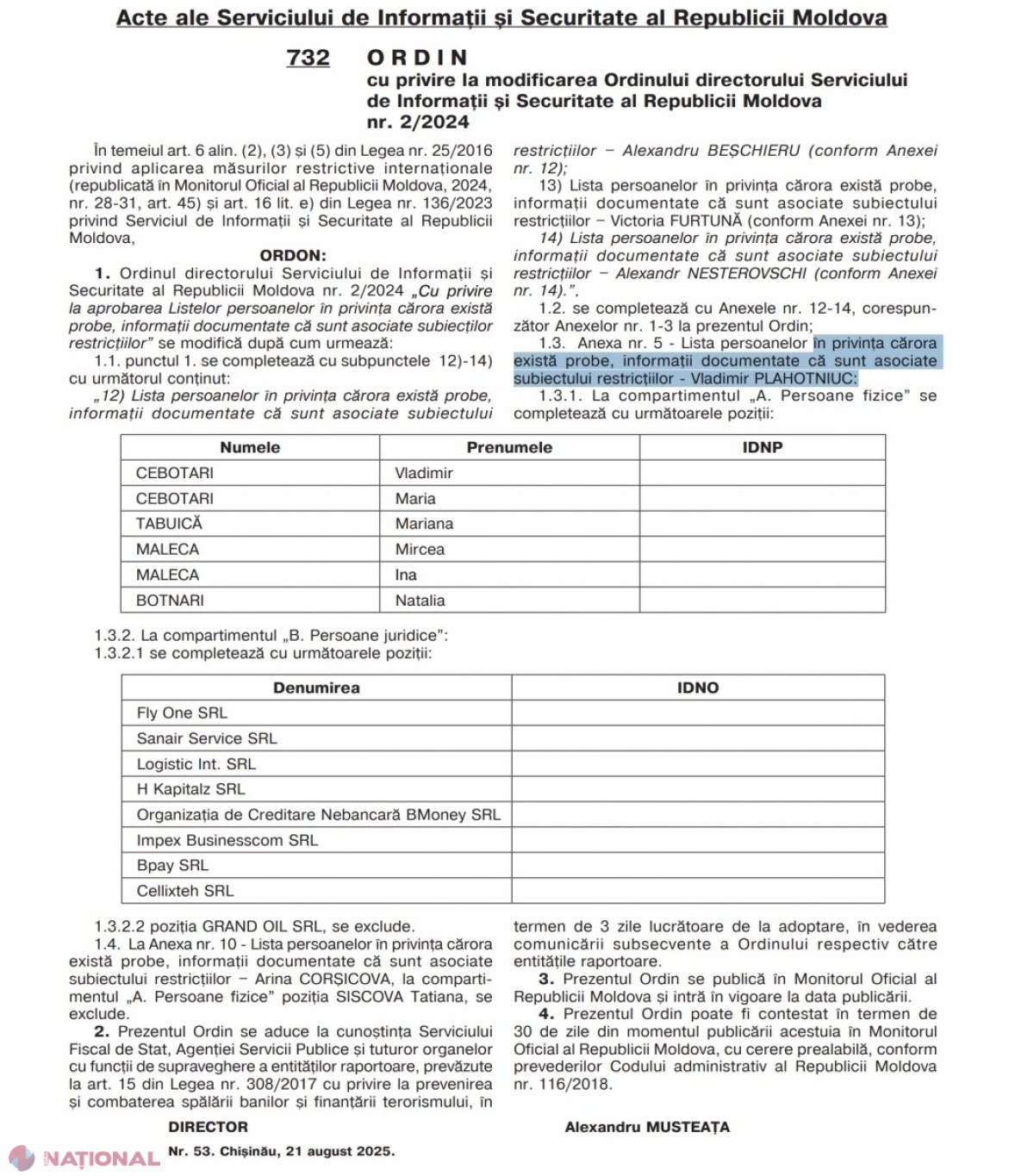 DOC // Vlad Cebotari, cel care vrea să reanimeze PD-ul lui Vlad Plahotniuc, inclus de SIS în LISTA persoanelor în privința cărora există probe că sunt asociate cu oligarhul fugar