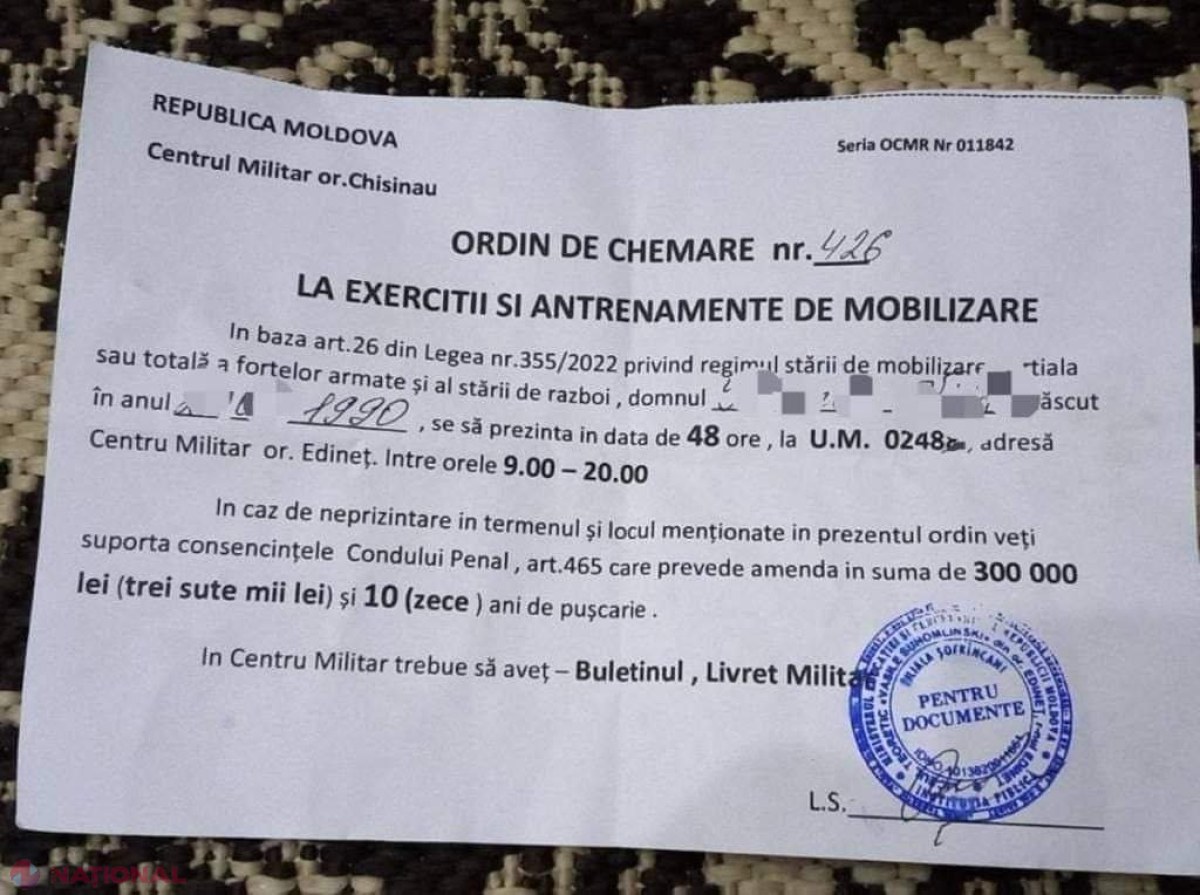 Poliţia a găsit persoana care a trimis la mai mulţi locuitori din nordul R  Moldova chemări FALSE la centrele militare: Ce pedeapsă riscă