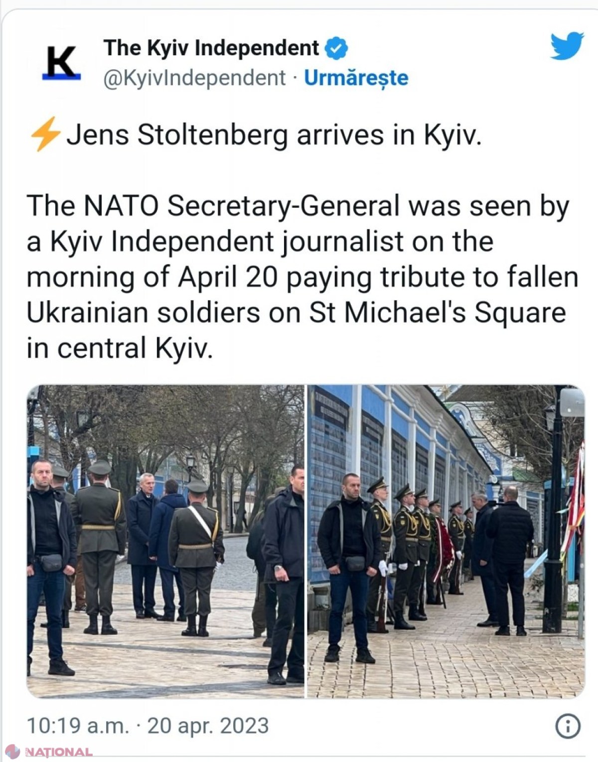 Secretarul general NATO, prima vizită la Kiev de la începutul războiului 