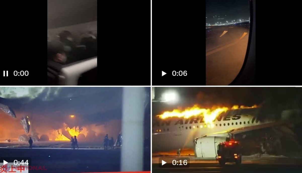 VIDEO // Imagini ÎNFIORĂTOARE din interiorul avionului Airbus A350 cuprins de flăcări pe aeroportul din Tokyo. Coșmarul prin care au trecut pasagerii