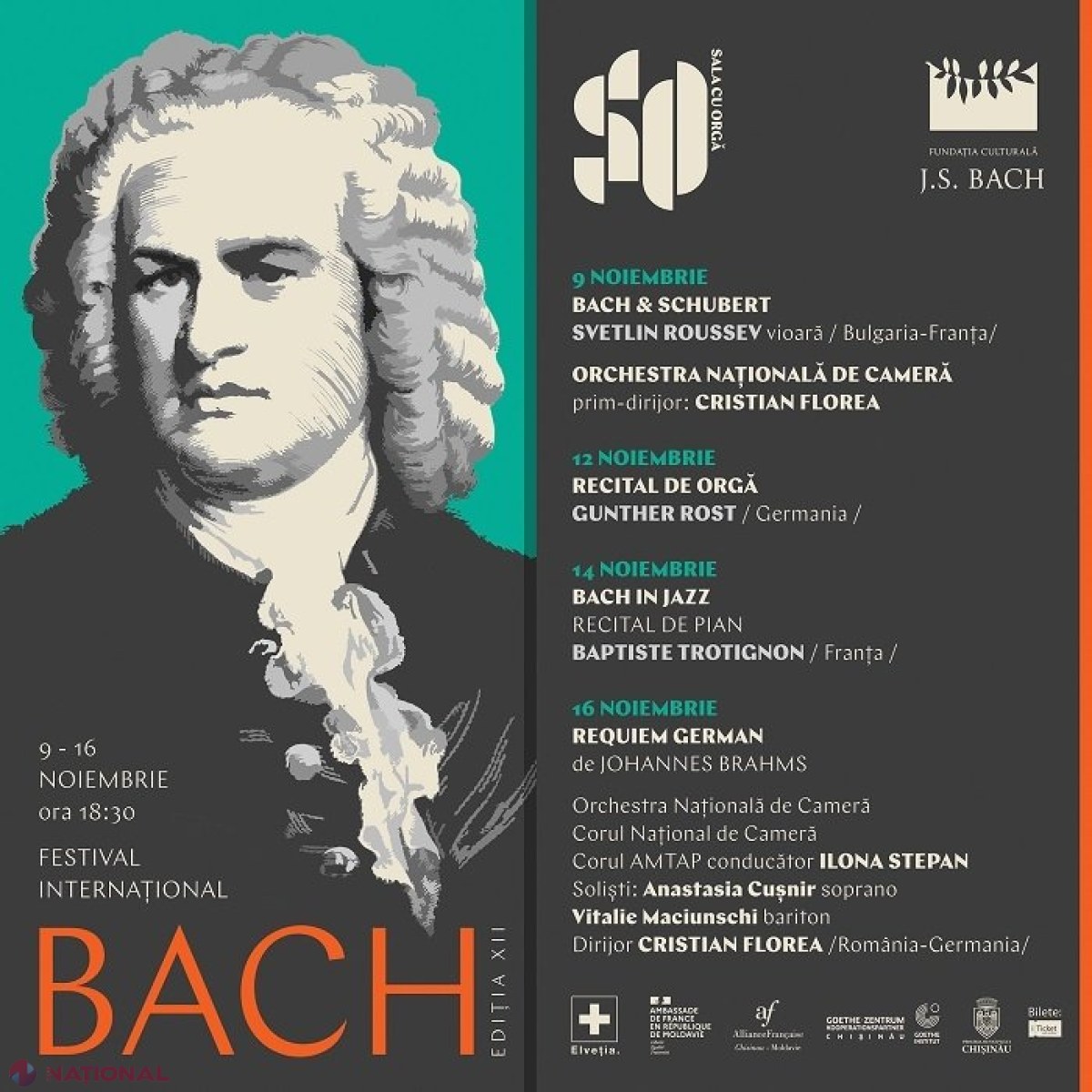 PROGRAM // Festivalul Internațional de Muzică „J.S. Bach”, la a XII-a ediție: Patru concerte cu invitați valoroși din România, Germania, Franța, Bulgaria și R. Moldova
