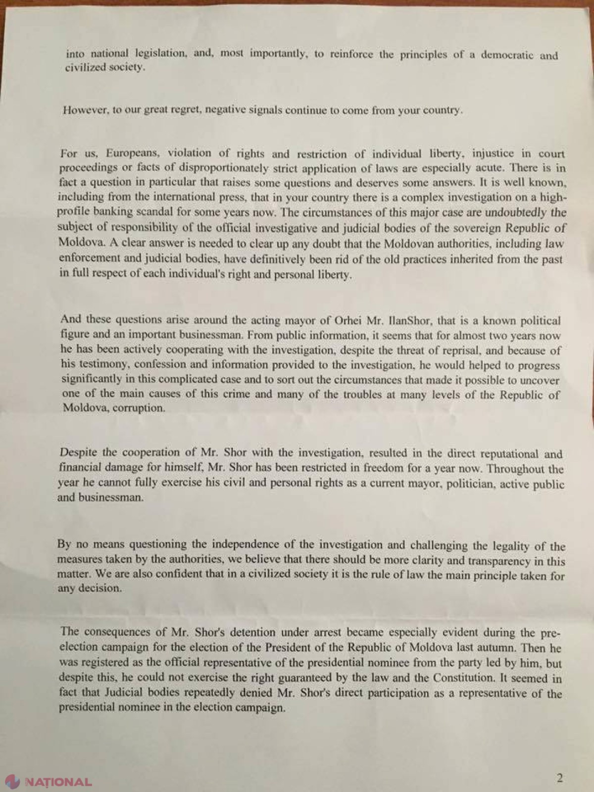 DOC // Deputații Parlamentului European au atras atenție asupra arestului preventiv de lungă durată al lui Ilan Șor și încălcarea drepturilor acestuia