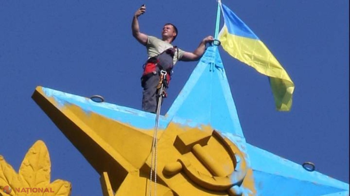 ÎNCHISOARE // Ce-a pățit tânărul care a vopsit vârful unei clădiri din Moscova în culorile drapelului Ucrainei