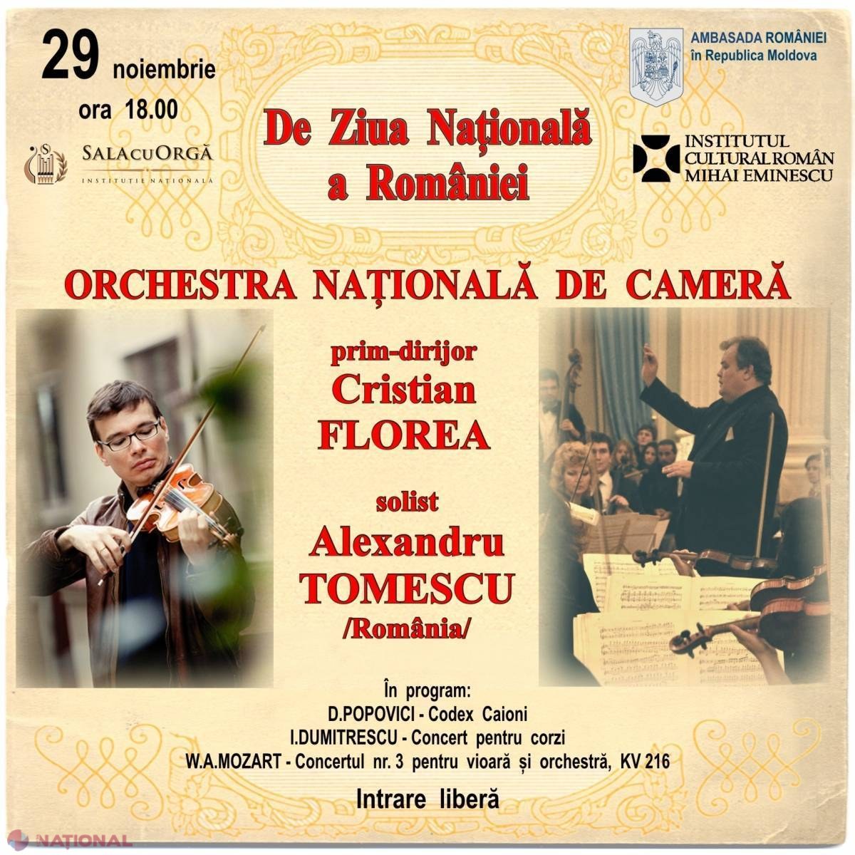 ​Concert extraordinar dedicat Zilei Naţionale a României, organizat la Chișinău