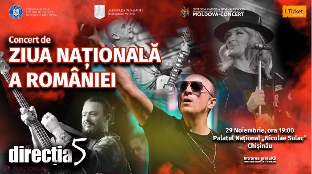 ​Ziua Națională a României, celebrată la Chișinău: Concert la Palatul Național, cu intrare liberă! Cine urcă pe scenă
