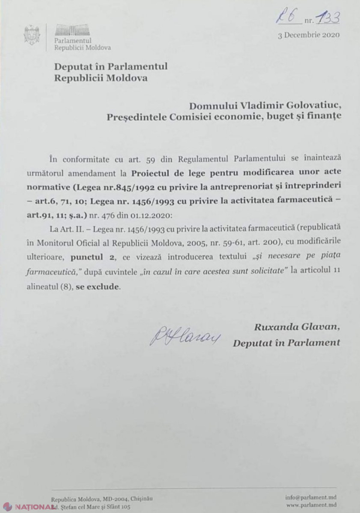 DOC // Platforma „Pentru Moldova” prezintă DOVADA că nu este autorul unui amendament legat de piața farmaceutică