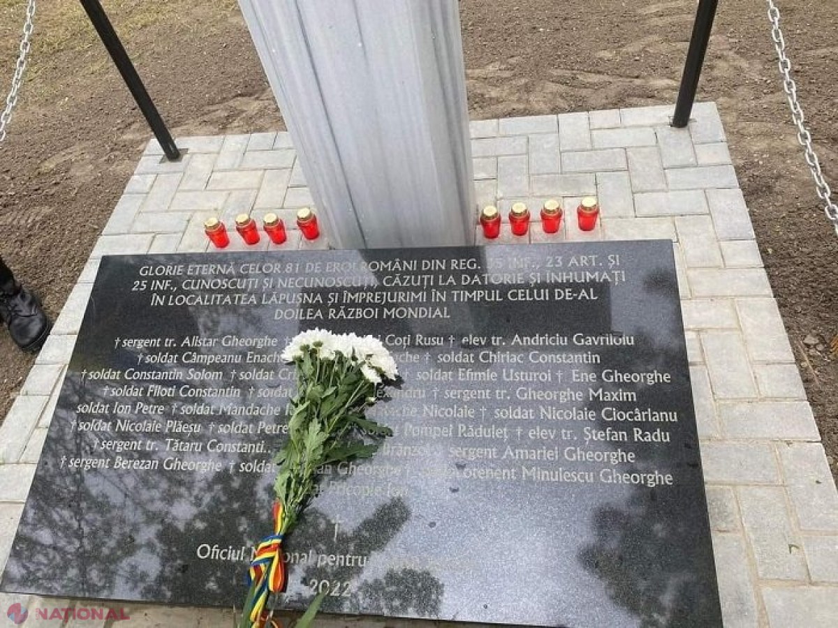 GALERIE FOTO // Monument în memoria a 81 de militari români căzuți în cel de-al Doilea Război Mondial, inaugurat la Lăpușna: „Eroii trebuie purtați în suflet, ei au fost cei care s-au jertfit pentru ca lumea să arate așa cum o vedem noi astăzi”