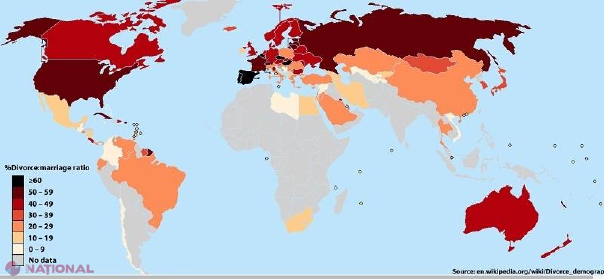 Harta DIVORȚURILOR în lume. Care este situaţia în R. Moldova?