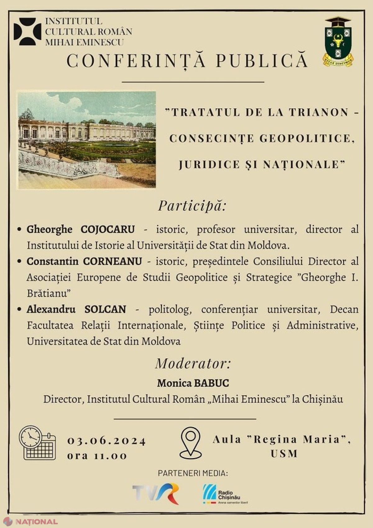 Ziua Tratatului de la Trianon, marcată la Chișinău: Istoricii vor prezenta efectele acestui eveniment istoric asupra națiunii române