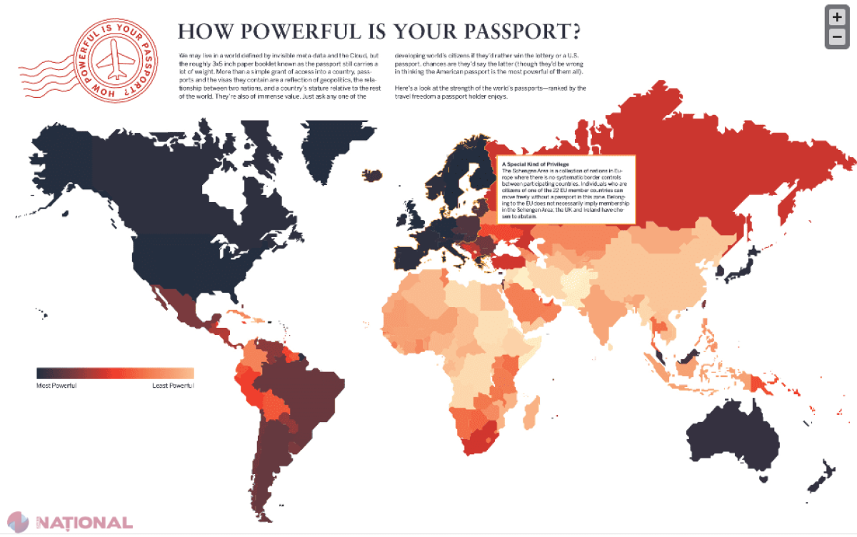 INFOGRAFIC // Cât de PUTERNIC este PAȘAPORTUL MOLDOVENESC. Harta mondială a libertății de călătorie