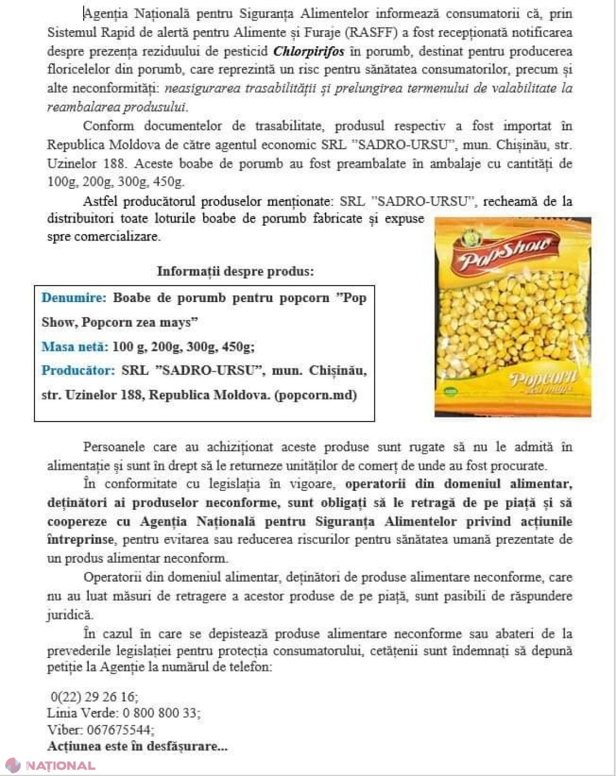 Pesticide, depistate în porumbul destinat pentru producerea popcornului: ANSA atenţionează consumatorii despre pericolul pe care-l reprezintă pentru sănătate