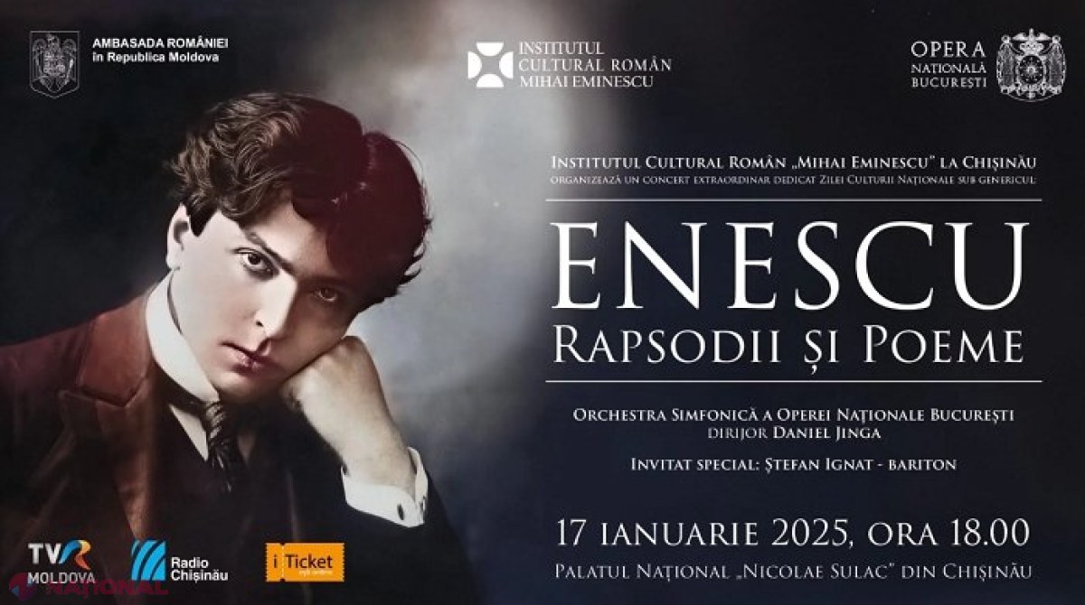 Ziua Culturii Naționale: ICR „Mihai Eminescu” și Ambasada României în R. Moldova organizează concertul cu genericul „Enescu. Rapsodii și poeme”, la 70 de ani de la trecerea în neființă a marelui compozitor român