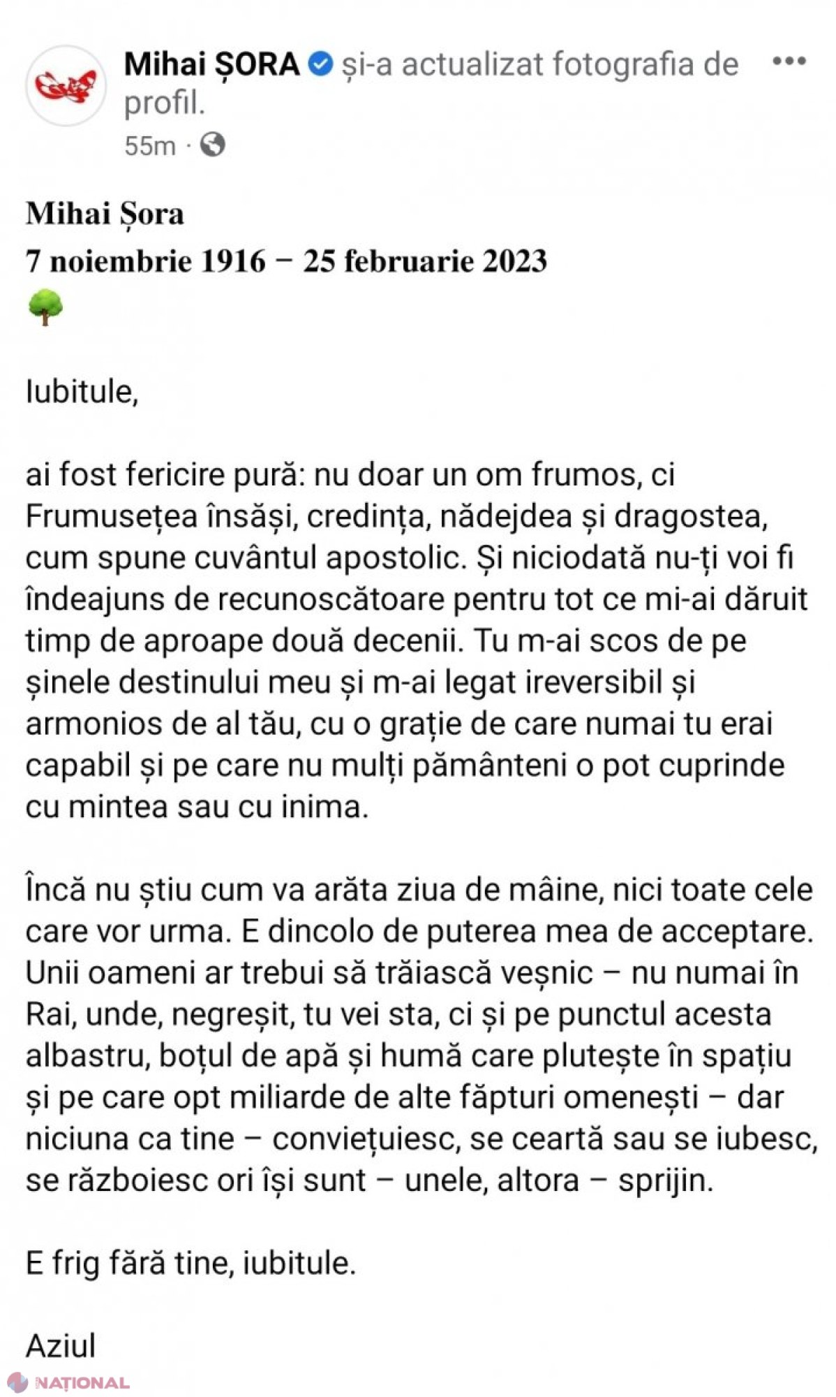 A murit Mihai Șora. Soția scriitorului și filozofului de 106 ani a anunțat decesul acestuia pe Facebook: „Ai fost fericire pură”