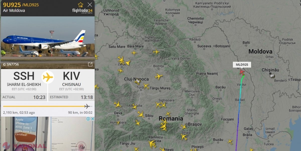 Un avion al AIR Moldova, care transportă moldoveni din Sharm el-Sheikh, va ateriza la Iași. Spațiul AERIAN al R. Moldova rămâne închis până pe 4 MARTIE