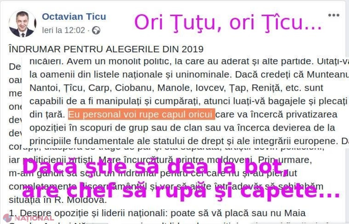Un candidat al Blocului „ACUM” promite să „RUPĂ CAPUL” colegilor care vor încerca privatizarea opoziției în scopuri de grup sau de clan