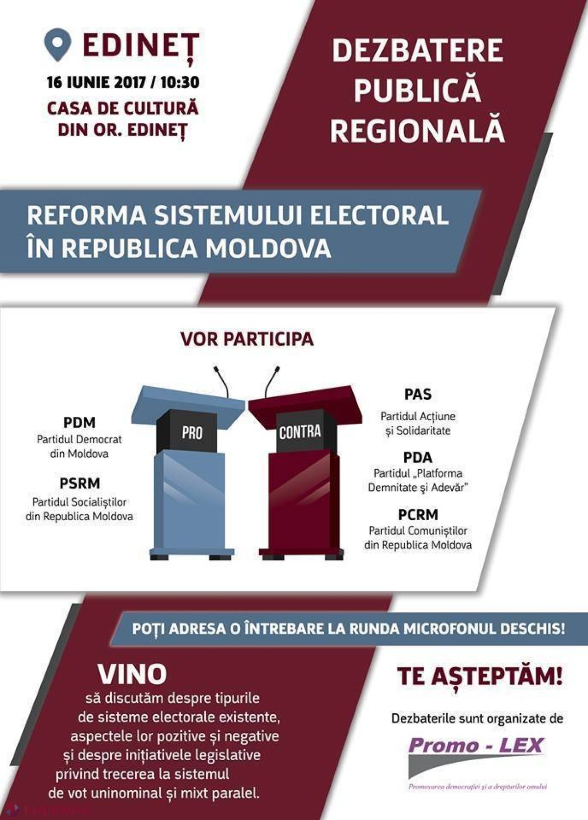 Argumente PRO și CONTRA privind schimbarea sistemului electoral, în cadrul unei DEZBATERI organizate de Promo-LEX