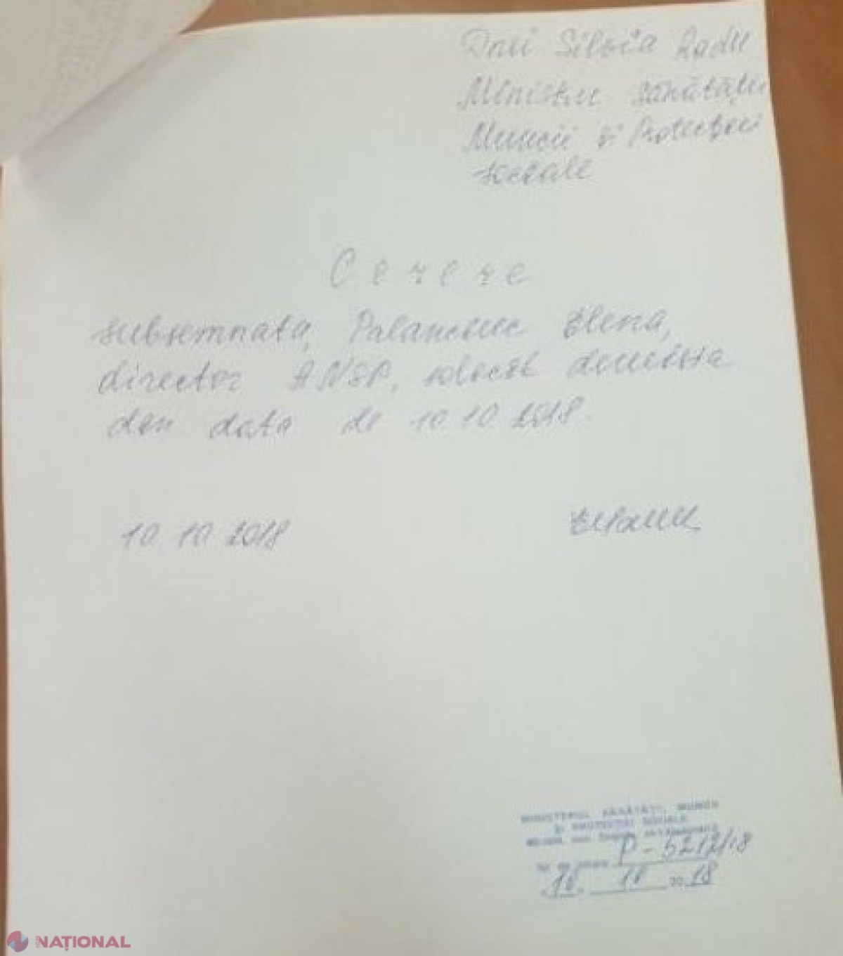 DOC // Prima DEMISIE a unui funcționar după venirea Silviei Radu în fruntea Ministerului Sănătății, Muncii și Protecției Sociale