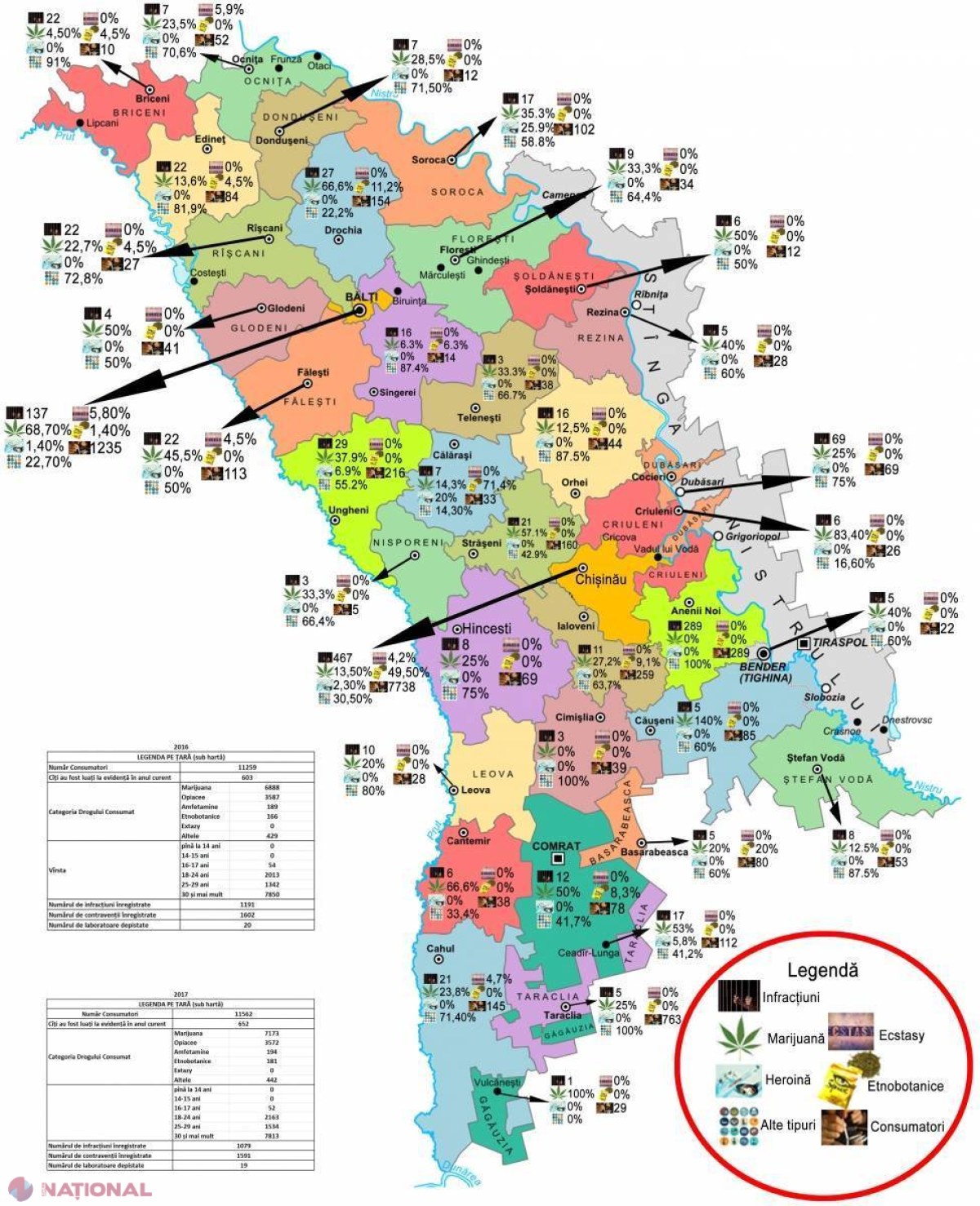 HARTA DROGURILOR din R. Moldova: Stupefiante de 30 de MILIOANE de lei, scoase din circuit. Cei mai mulți consumatori de droguri sunt în Chișinău