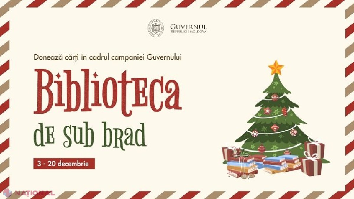 „Biblioteca de sub brad”: Cetățenii, invitați să adune cărți sub pomul de Crăciun de la Guvern, care vor fi distribuite ulterior în centrele de plasament pentru copii, dar și în spitalele din R. Moldova​