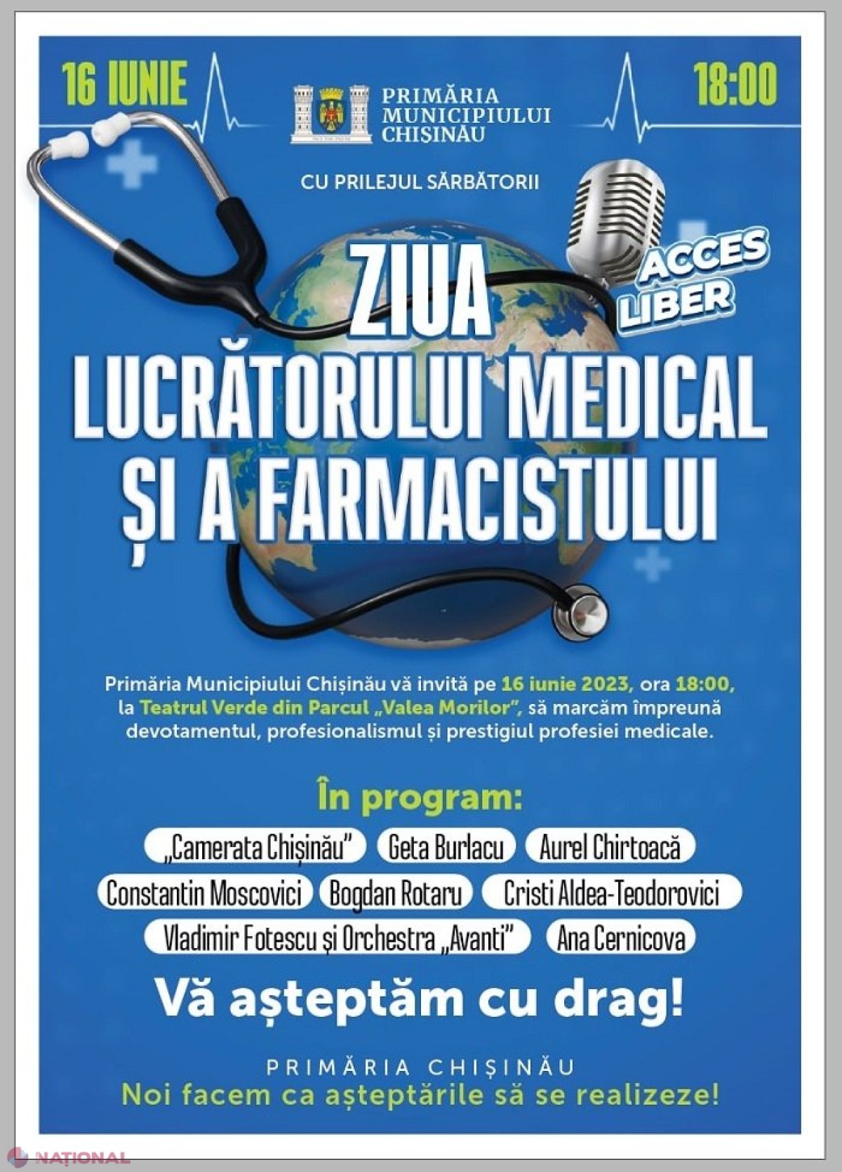 Concert la Teatrul Verde din Parcul „Valea Morilor”, dedicat medicilor și farmaciștilor, cu intrare LIBERĂ