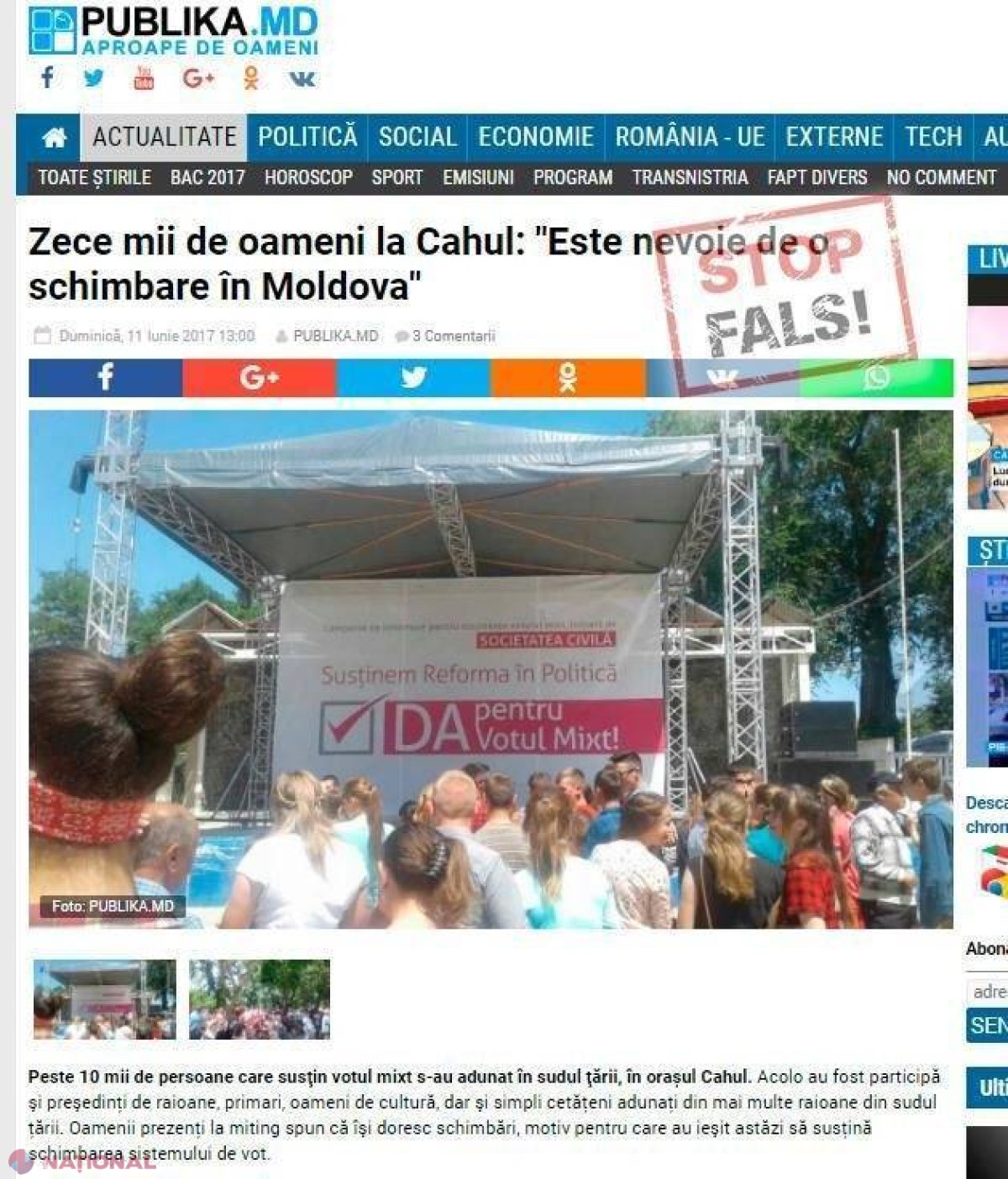 STOP FALS: Peste zece mii de persoane au participat la mitingul din 11 iunie de la Cahul