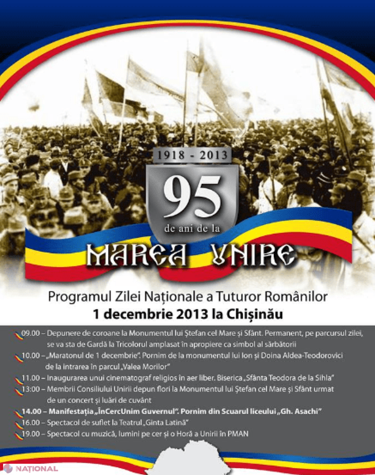 PROGRAMUL acțiuniunilor dedicate Zilei Naționale a României desfășurate la Chișinău