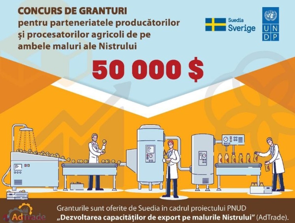 Granturi de până la 50 000 de dolari pentru susținerea producătorilor și procesatorilor agricoli din R. Moldova, oferite de Suedia și PNUD