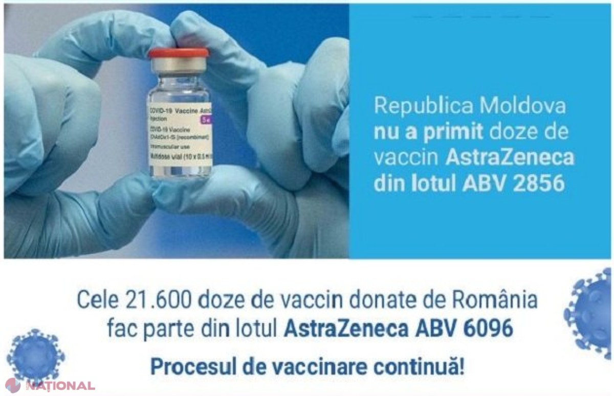 Dozele de vaccin trimise de România în R. Moldova NU fac parte din loturile care au determinat mai multe state să suspende temporar vaccinarea cu AstraZeneca