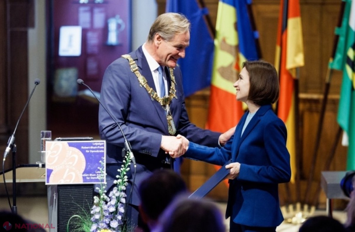 Maia Sandu, decorată cu PREMIUL „Robert Blum pentru Democrație 2024”. Șefa statului a decis să DONEZE cei 25 000 de euro oferiți de Primăria Leipzig: „Este o dovadă a rezilienței și determinării cetățenilor R. Moldova în calea spre democrație”