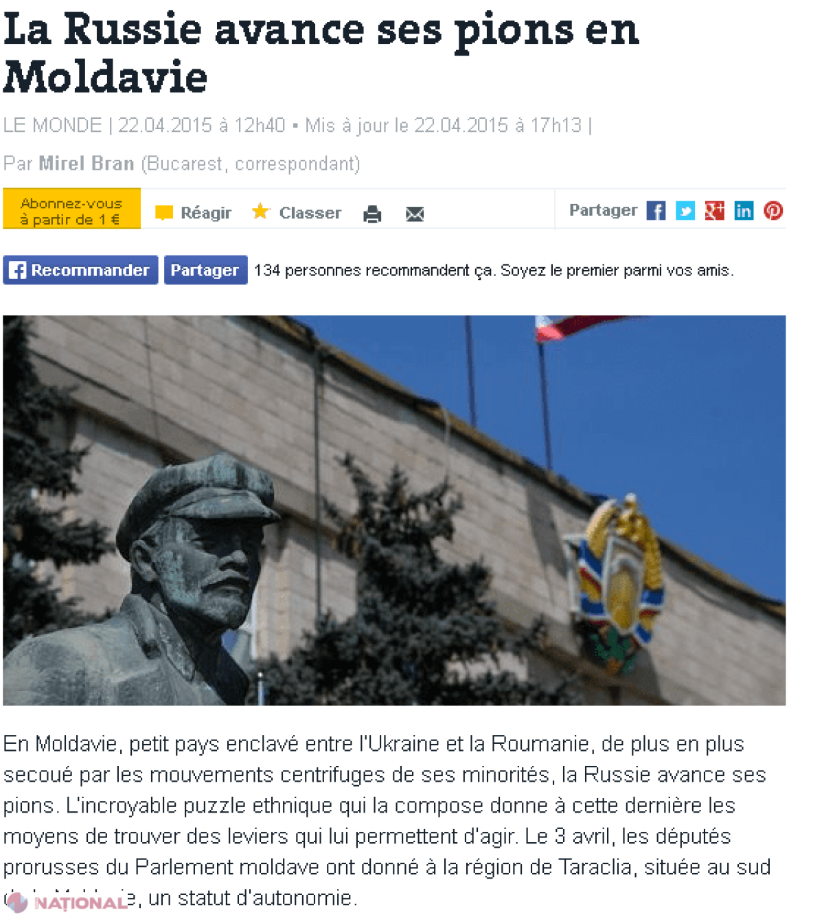 „Le Monde”: „Rusia are trei PÂRGHII de influență asupra R. Moldova”