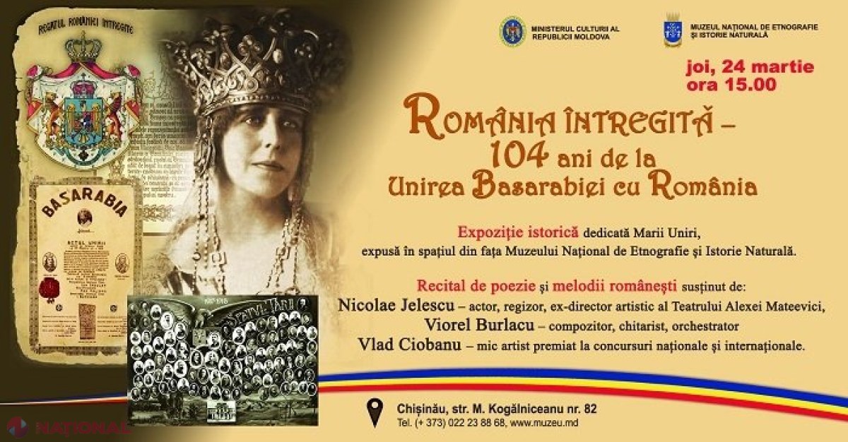 Eveniment dedicat aniversării a 104 ani de la Unirea Basarabiei cu România, la Muzeul Național de Etnografie și Istorie Naturală 