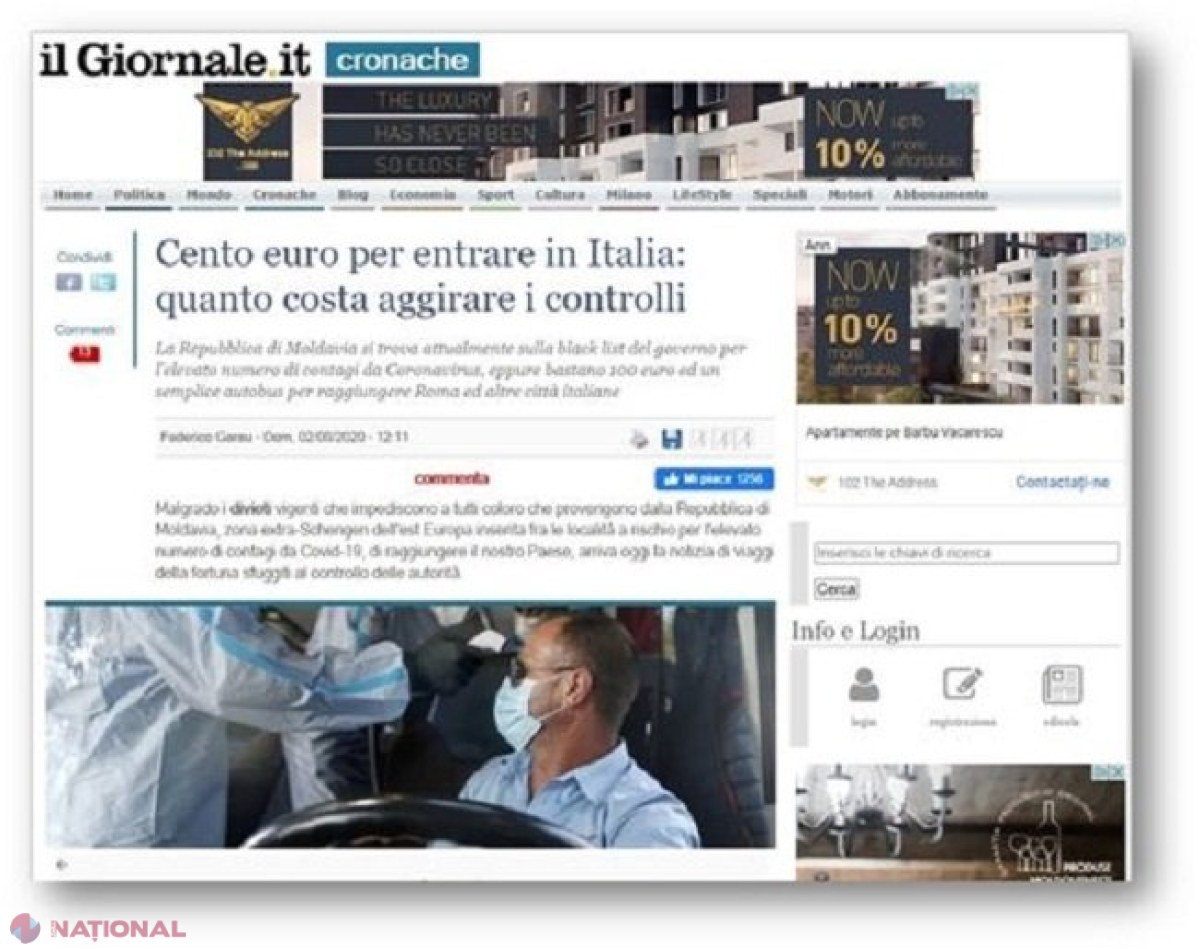 România, acuzată în Italia din cauza corupției de la vama R. Moldova: „Moldovenii pătrund şi traversează Spaţiul Schengen fără să stea în carantină şi merg la Roma, Milano, Padova, Treviso şi Belluno şi îi infectează pe italieni”