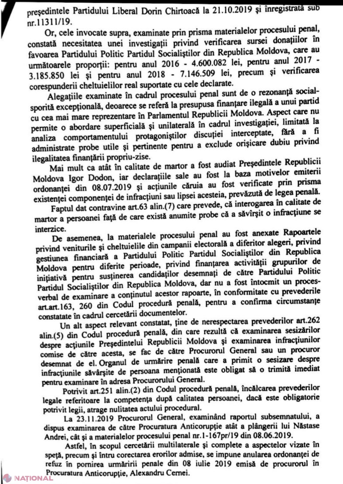 Documentul care demonstrează ERORILE admise atunci când Dodon a fost audiat în dosarul finanţării PSRM. Şeful statului trebuia să fie audiat în calitate de BĂNUIT