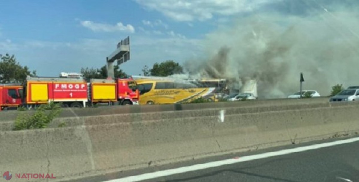 Zeci de cetățeni ai R. Moldova care se întorceau din Portugalia, preluați de Crucea Roșie, după ce autocarul în care erau a luat foc pe o autostradă din Franța