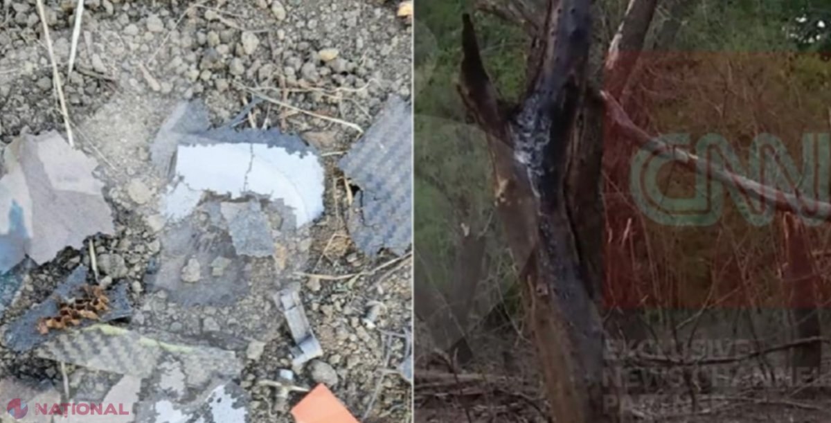 FOTO // Cum arată locul din România în care au căzut bucăți dintr-o dronă rusească: copaci rupți, zone arse și resturi metalice 