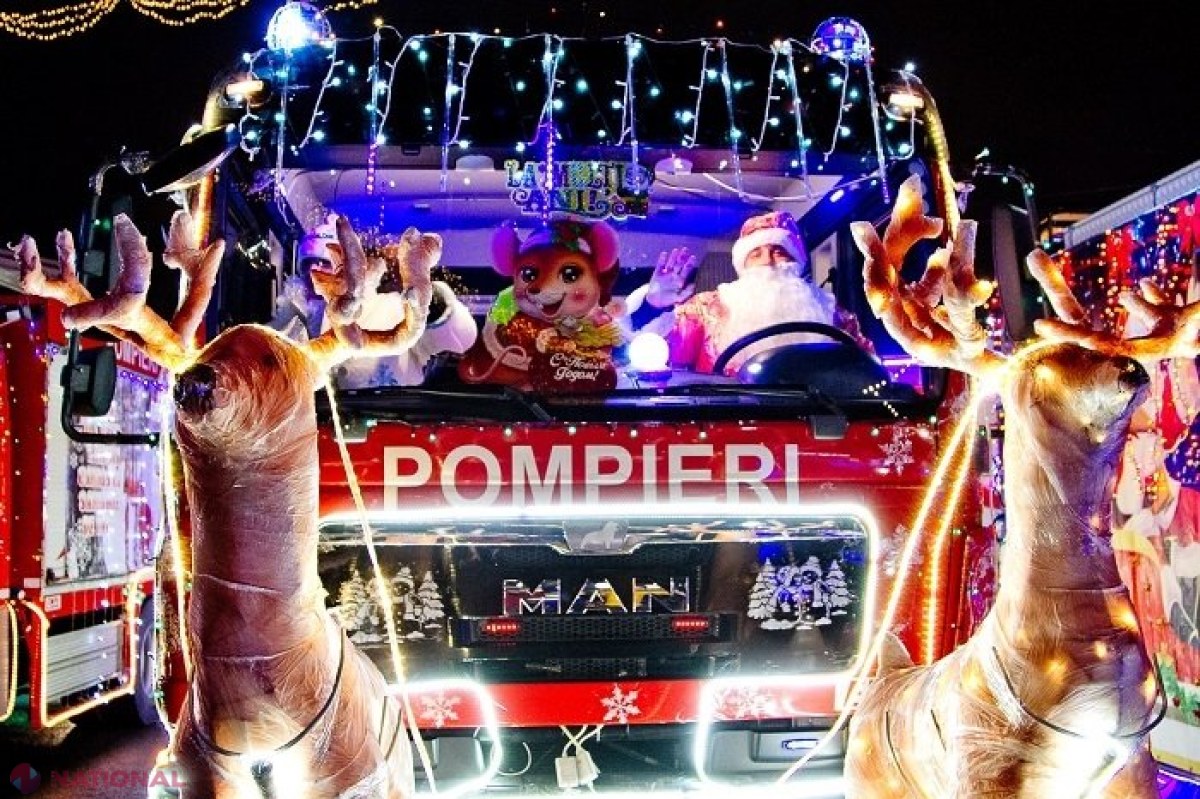CARAVANĂ de Crăciun: Peste 20 de autospeciale ale pompierilor, decorate cu luminițe de sărbătoare, vor defila pe străzile Chișinăului în seara zilei de 25 decembrie