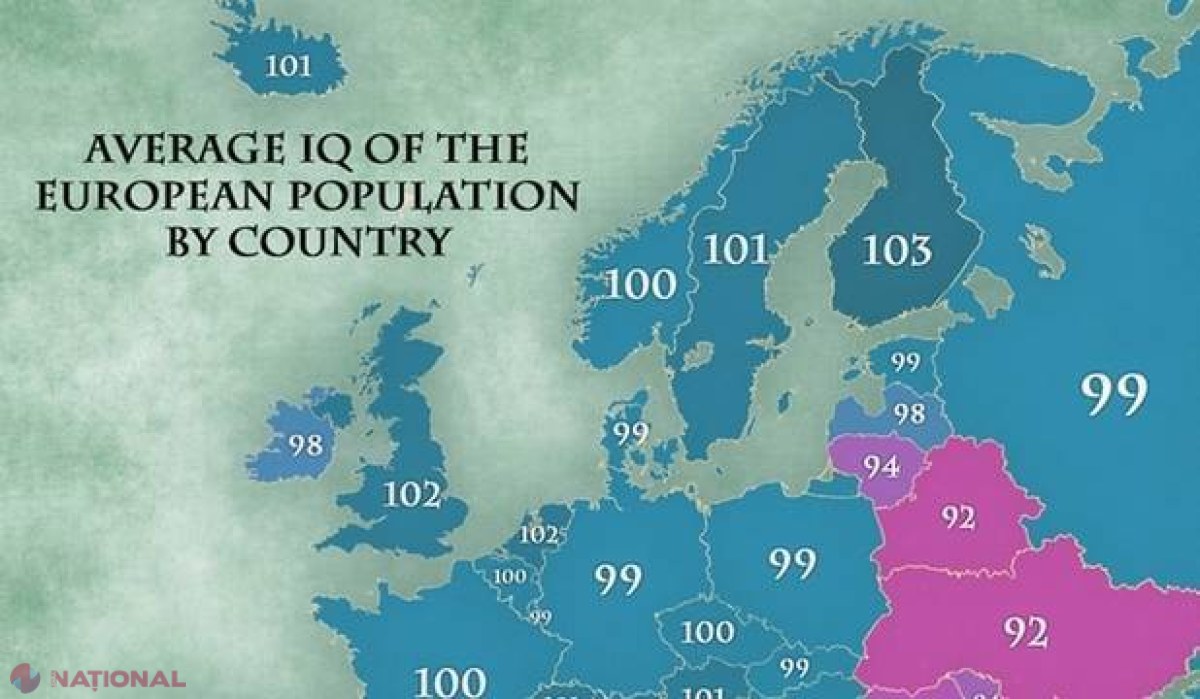 FOTO // Cât de inteligenţi sunt MOLDOVENII? Harta coeficientului de INTELIGENȚĂ la nivel european 