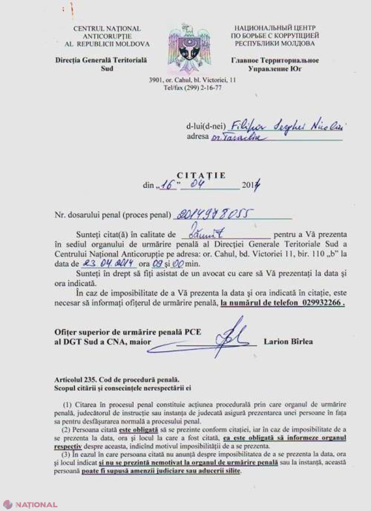 Dosar penal pe numele primarului din Taraclia