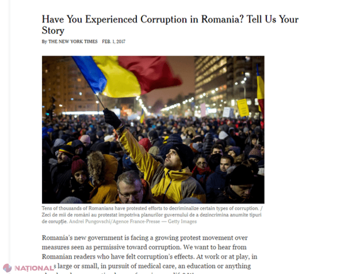 FOTO // The New York Times a lansat campania „Ai experimentat corupţia din România? Spune-ne povestea”