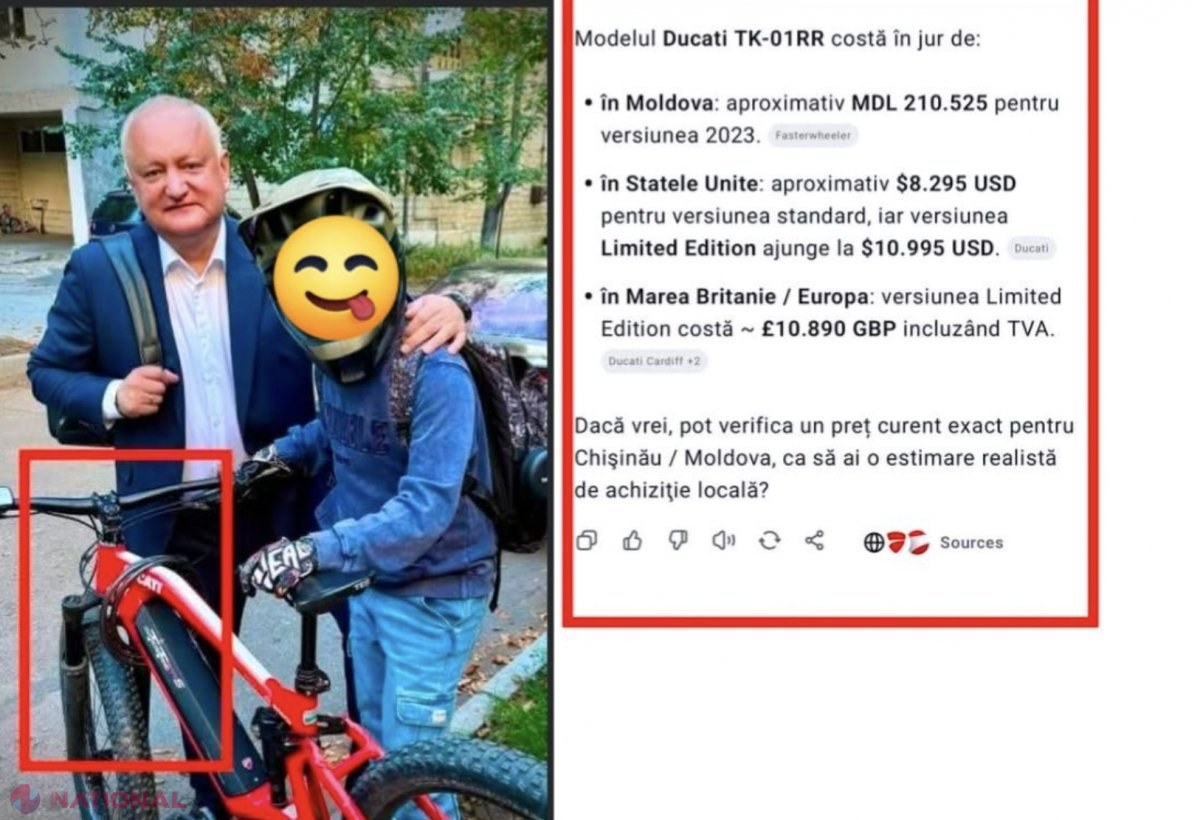 FOTO // Dodon, proletar de mucava. Socialistul căruia Plahotniuc îi întindea „kuliokul” se plânge de „vremuri grele”, dictatură, dar își trimite mezinul la școală cu o bicicletă de 10 000 de Euro